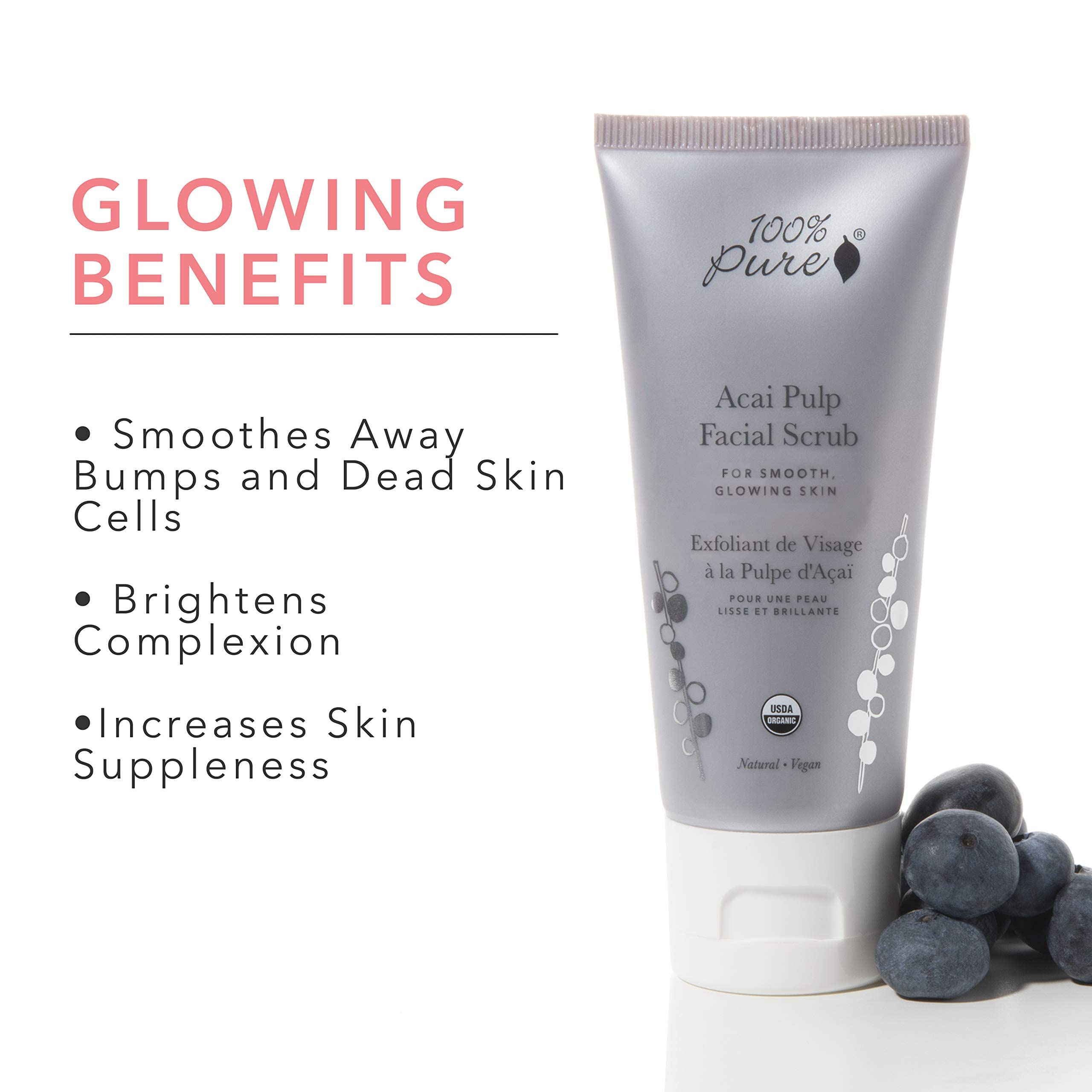 100% PURE Acai Pulp Facial Scrub, Exfoliating, Organic Face Wash (2 Fl Oz) - Image 3