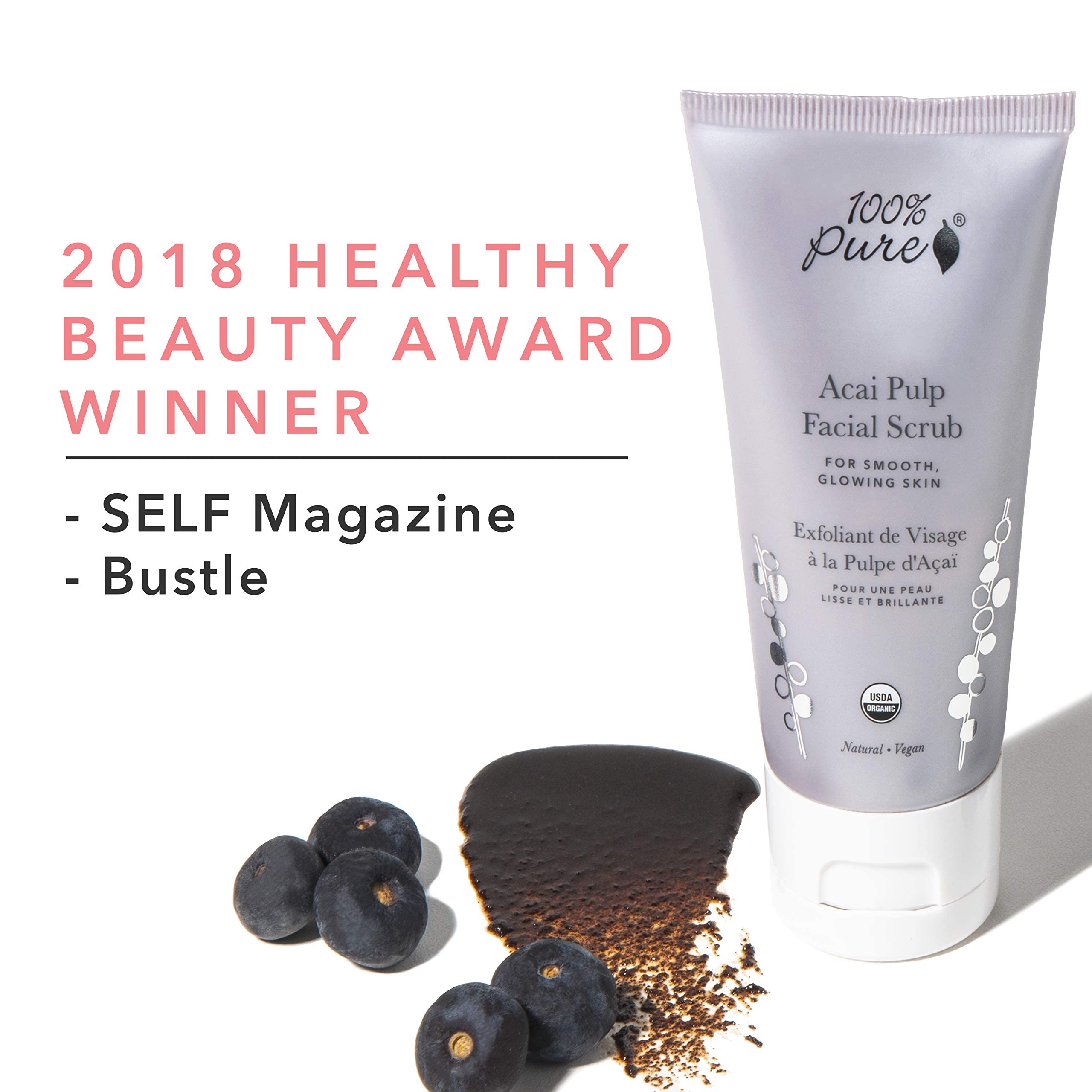 100% PURE Acai Pulp Facial Scrub, Exfoliating, Organic Face Wash (2 Fl Oz) - Image 8