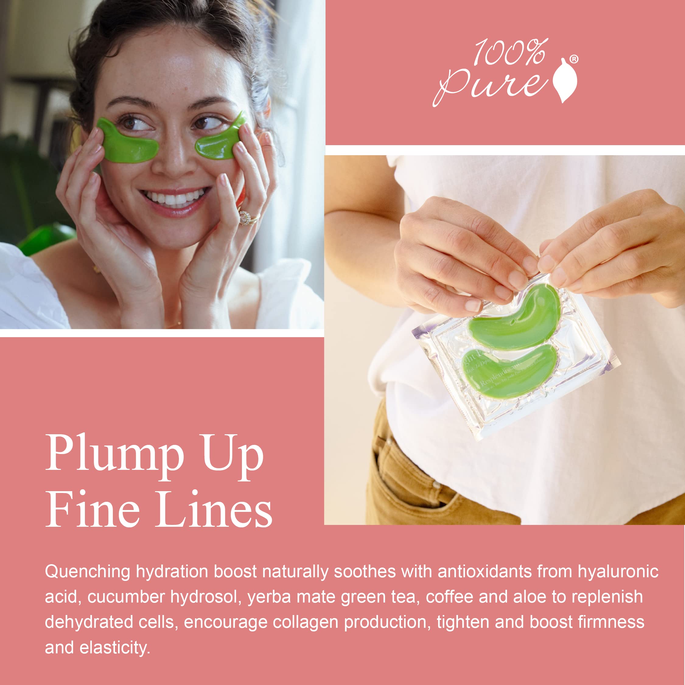 100% PURE Bright Eyes Masks Under Eye Skincare Wrinkle Smoothing Replenishment Diminish Dark Circles, Puffiness - Hydrating & Moisturizing Patches For Tired Eyes & Morning Bags - Vegan - 1 Pack - Image 4