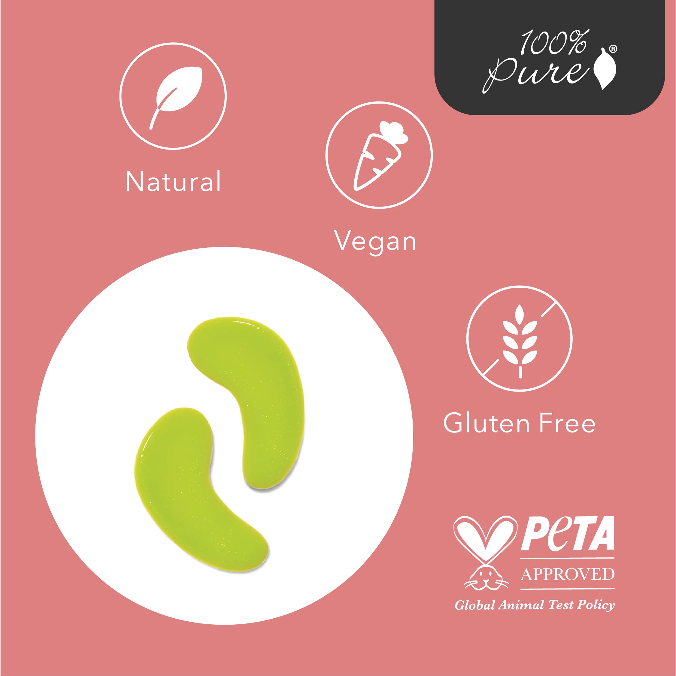 100% PURE Bright Eyes Masks Under Eye Skincare Wrinkle Smoothing Replenishment Diminish Dark Circles, Puffiness - Hydrating & Moisturizing Patches For Tired Eyes & Morning Bags - Vegan - 1 Pack - Image 5