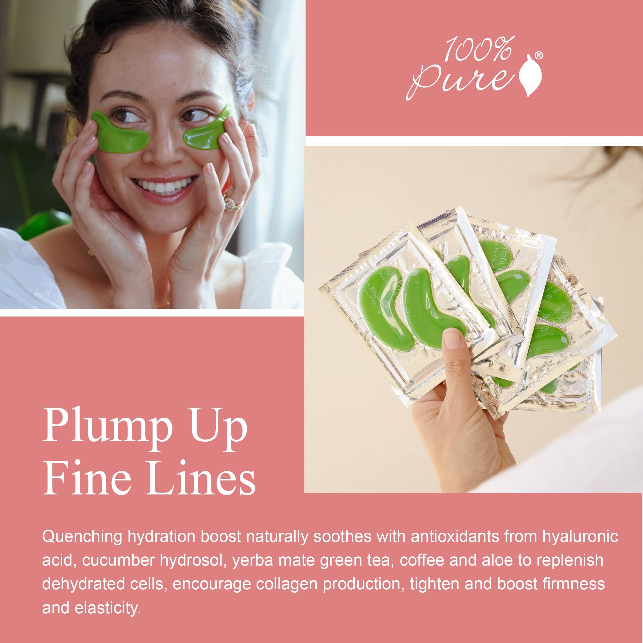 100% PURE Bright Eyes Masks Under Eye Skincare Wrinkle Smoothing Replenishment Diminish Dark Circles, Puffiness - Hydrating & Moisturizing Patches For Tired Eyes & Morning Bags - Vegan - 5 Pack - Image 5