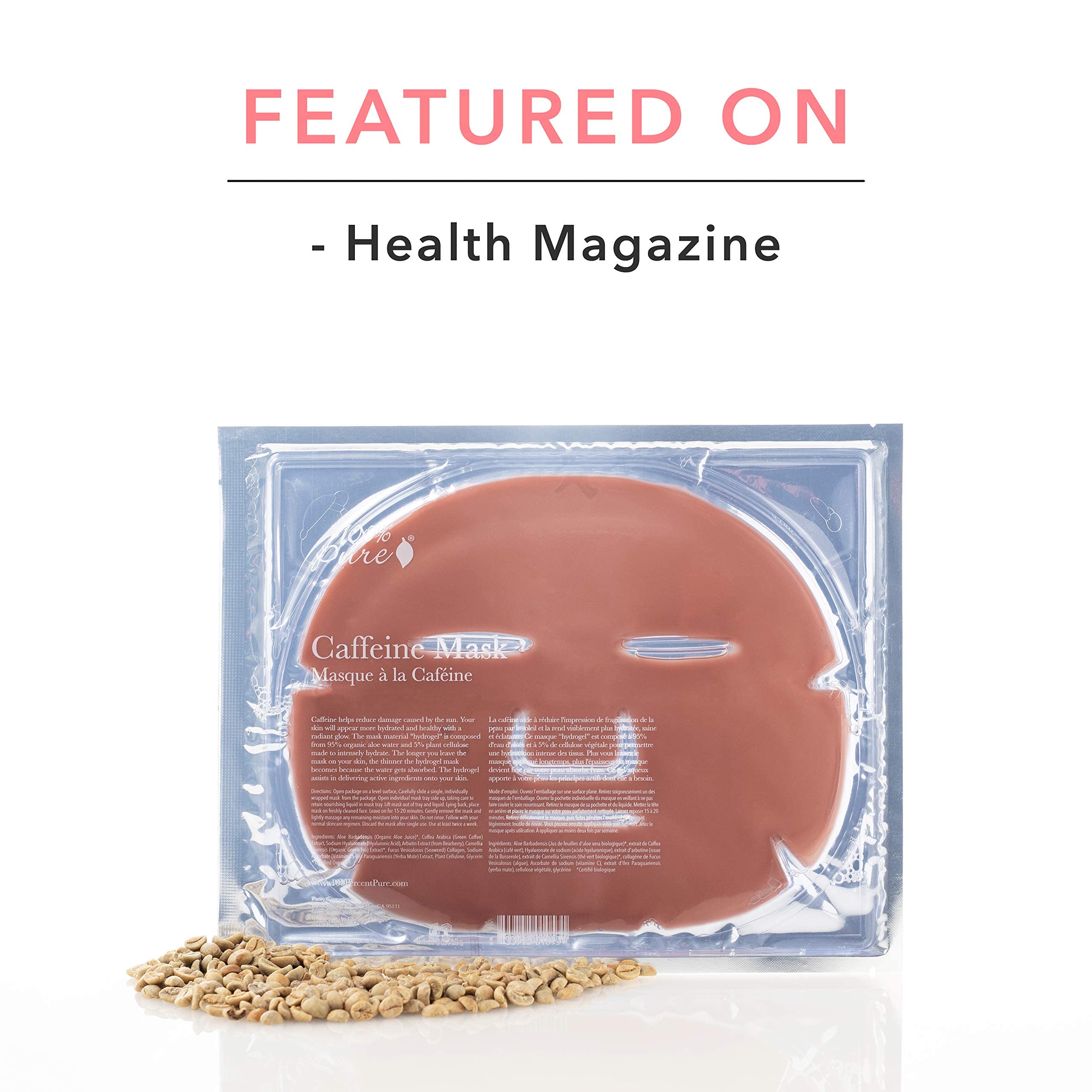 100% PURE Caffeine Face Mask (1 PC), Soothing Face Mask with Hyaluronic Acid, Hydrating Skin Care, Soothes Skin, Sustainably Made - Single Mask - Image 8