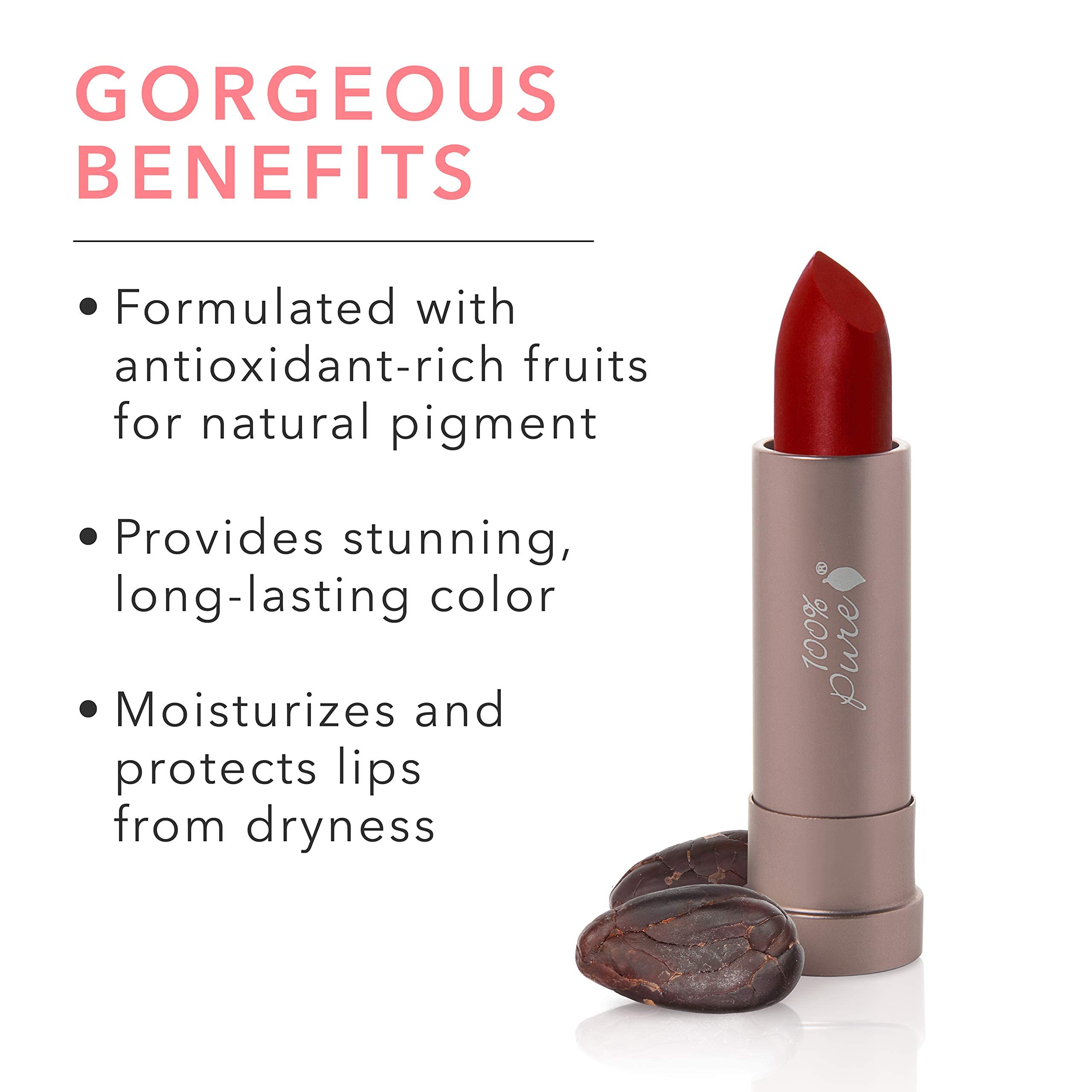 100% PURE Cocoa Butter Matte Lipstick Full Stay All Day Coverage, Lasting Moisturizing & Softening Natural Lip Color for All Skin Tones Vegan Fruit Pigmented Blood Orange (Classic Brick Red) - 0.15 oz - Image 3