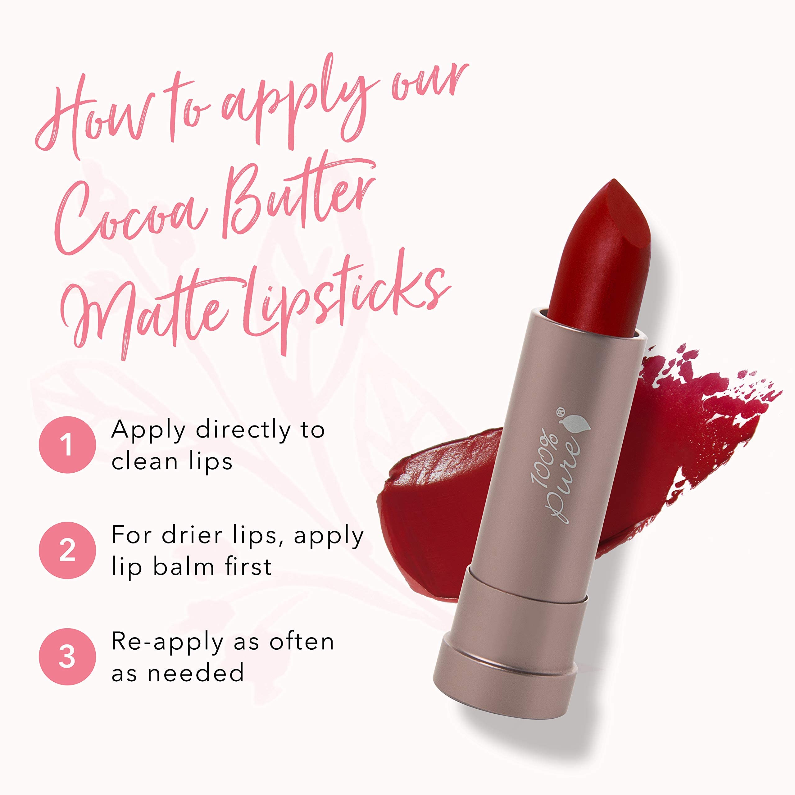 100% PURE Cocoa Butter Matte Lipstick Full Stay All Day Coverage, Lasting Moisturizing & Softening Natural Lip Color for All Skin Tones Vegan Fruit Pigmented Blood Orange (Classic Brick Red) - 0.15 oz - Image 6