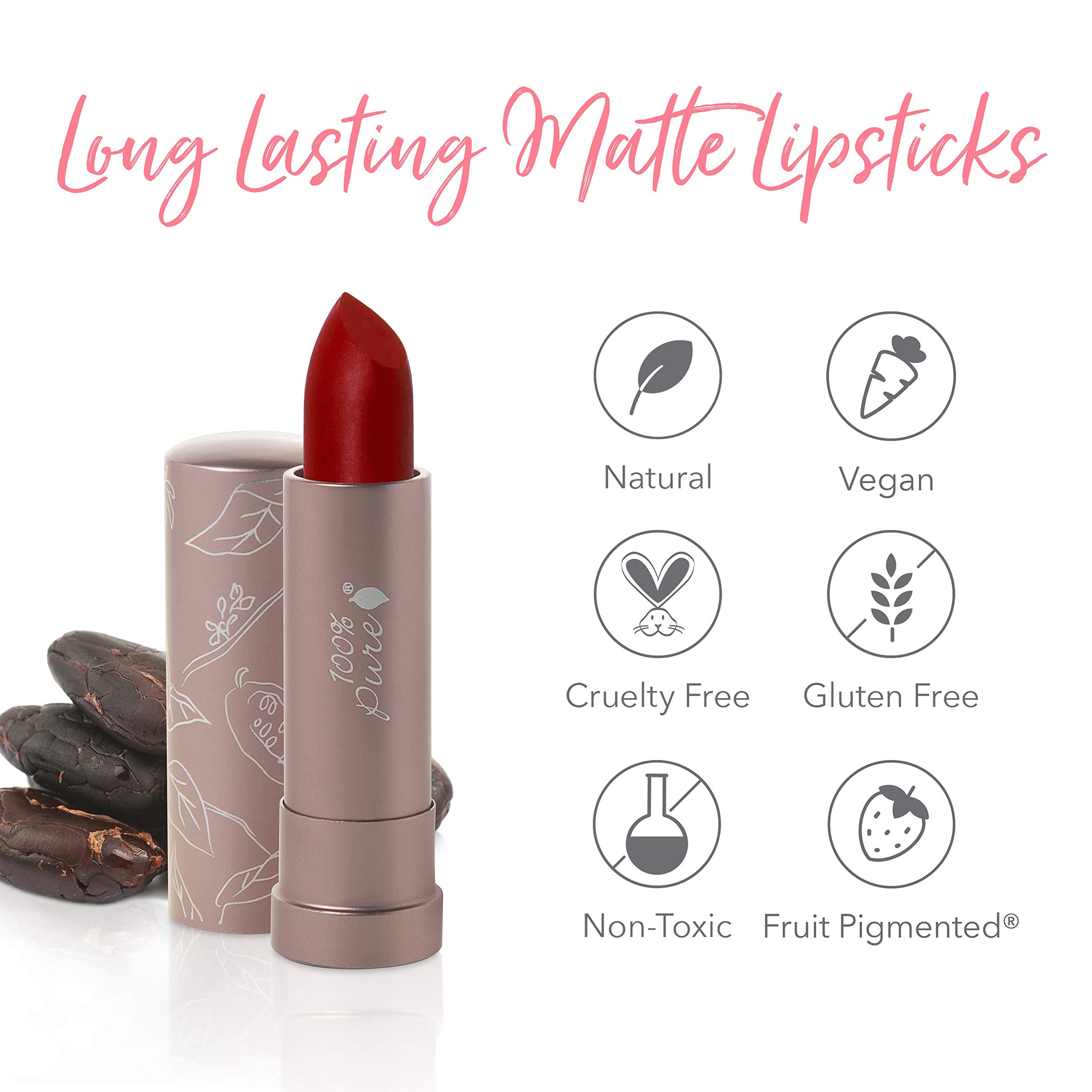 100% PURE Cocoa Butter Matte Lipstick Full Stay All Day Coverage, Lasting Moisturizing & Softening Natural Lip Color for All Skin Tones Vegan Fruit Pigmented Blood Orange (Classic Brick Red) - 0.15 oz - Image 7