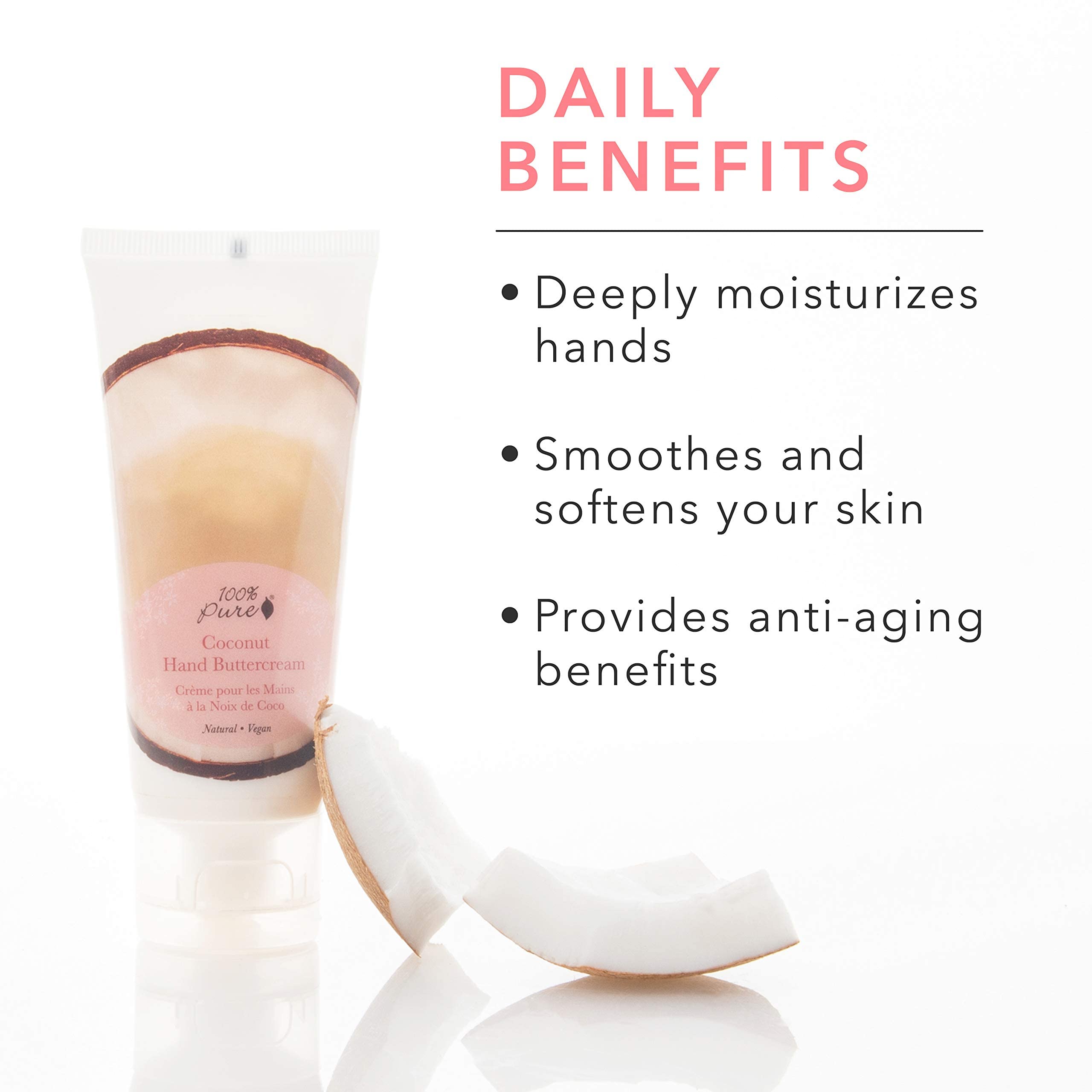 100% PURE Coconut Vegan Hand Cream Dry Skin Buttercream Lotion Made with Shea Butter Natural Moisturization for Dryness - 2 Fl Oz - Image 3