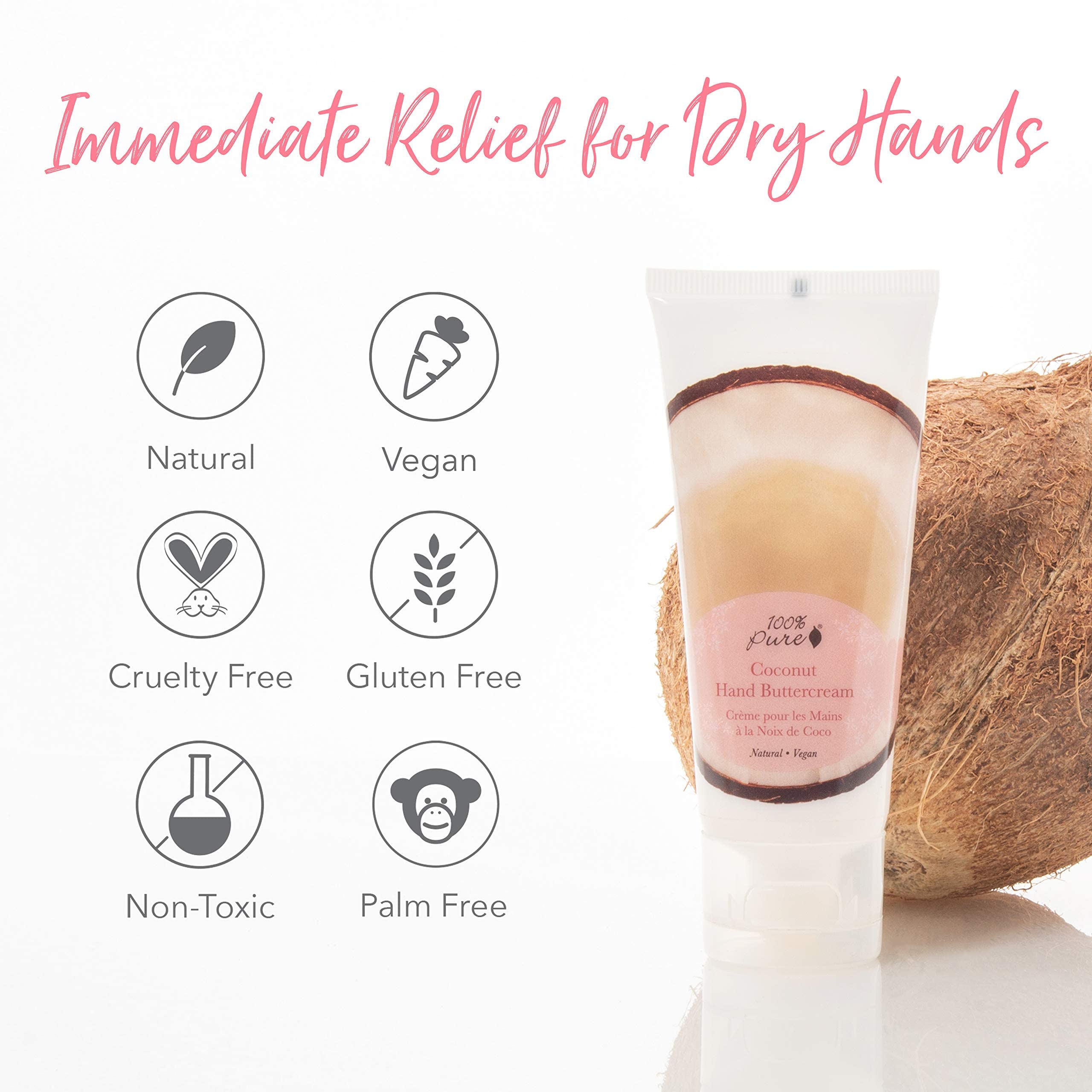 100% PURE Coconut Vegan Hand Cream Dry Skin Buttercream Lotion Made with Shea Butter Natural Moisturization for Dryness - 2 Fl Oz - Image 7