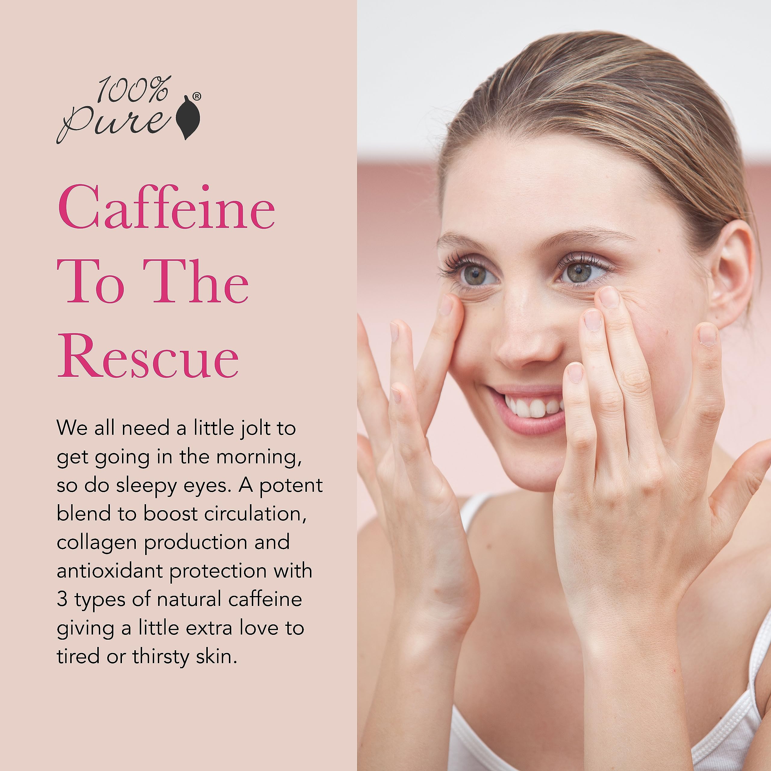 100% PURE Coffee Bean Caffeine Eye Cream Refresh & Hydrate Under Eye Treatment Reduce Puffiness, Dark Circles, Wrinkles with Green Tea, Rose Hip, Vitamin E - Youthful Vibrant Eyes - Vegan - 0.3 oz - Image 3
