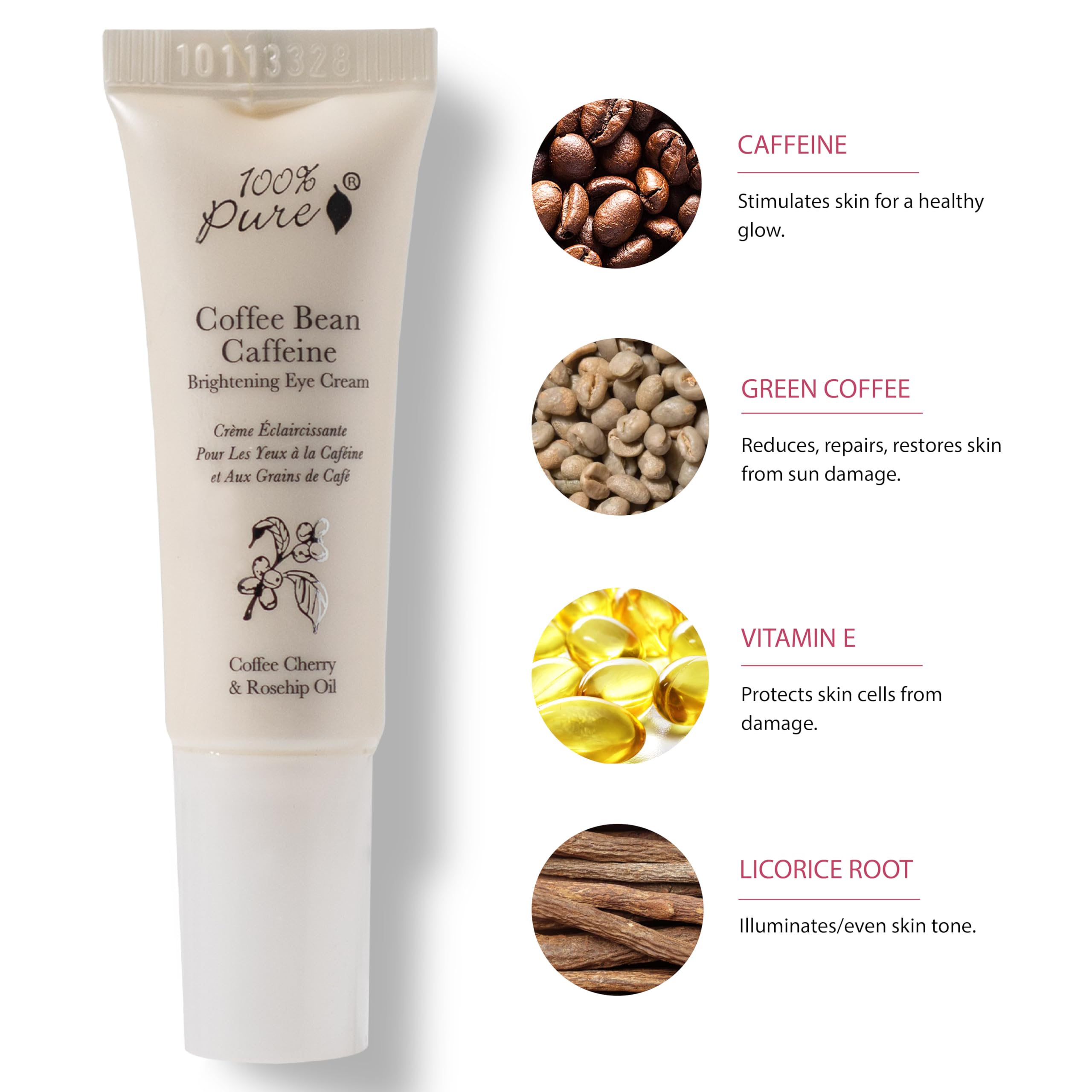 100% PURE Coffee Bean Caffeine Eye Cream Refresh & Hydrate Under Eye Treatment Reduce Puffiness, Dark Circles, Wrinkles with Green Tea, Rose Hip, Vitamin E - Youthful Vibrant Eyes - Vegan - 0.3 oz - Image 4