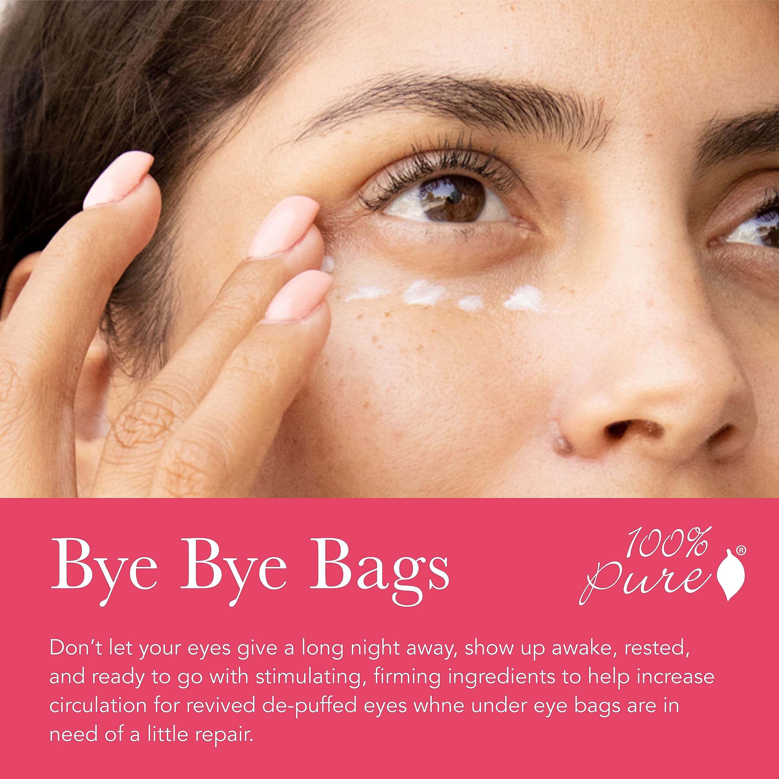 100% PURE Coffee Bean Caffeine Eye Cream Refresh & Hydrate Under Eye Treatment Reduce Puffiness, Dark Circles, Wrinkles with Green Tea, Rose Hip, Vitamin E - Youthful Vibrant Eyes - Vegan - 0.3 oz - Image 5