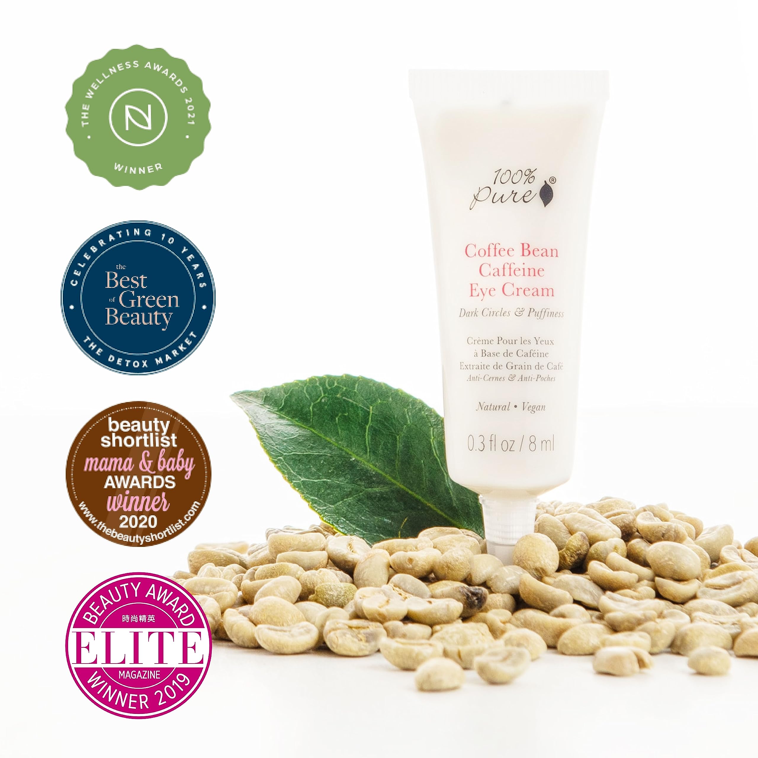 100% PURE Coffee Bean Caffeine Eye Cream Refresh & Hydrate Under Eye Treatment Reduce Puffiness, Dark Circles, Wrinkles with Green Tea, Rose Hip, Vitamin E - Youthful Vibrant Eyes - Vegan - 0.3 oz - Image 7