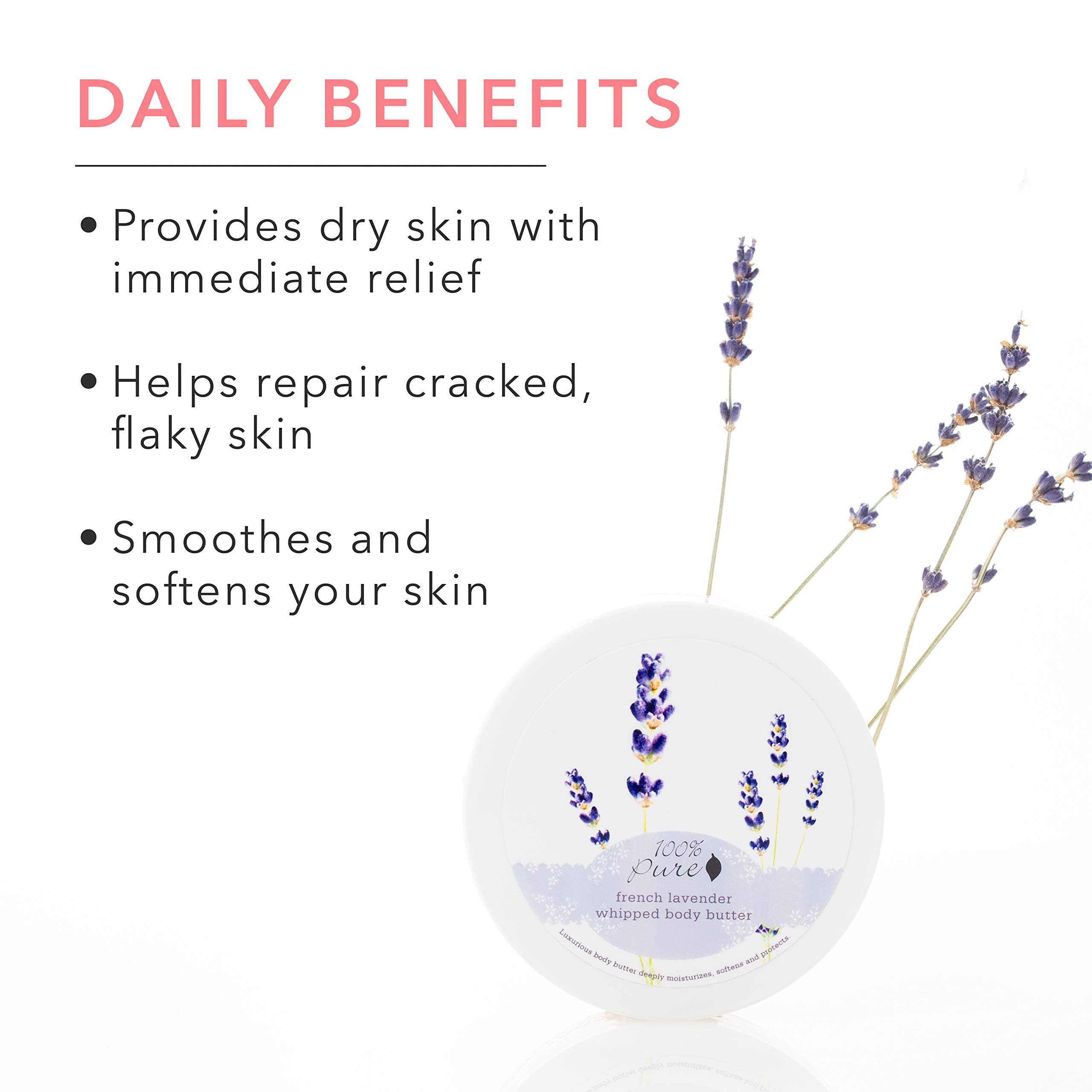 100% PURE French Lavender Whipped Body Butter, Body Lotion for Dry Skin, Made with Shea Butter, Cocoa Butter, Moisturizing Body Cream, Natural Lotion - 3.4 oz - Image 3