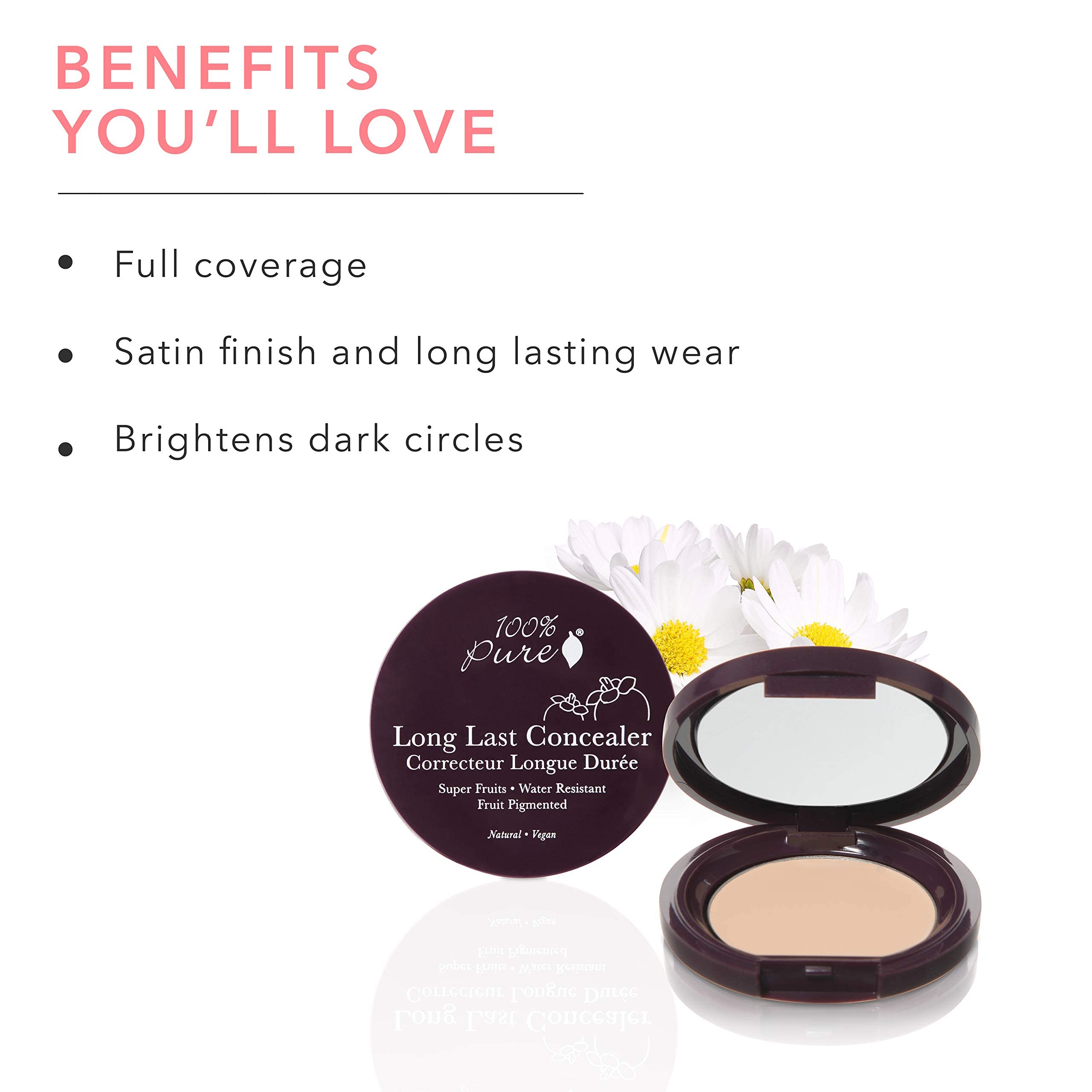 100% PURE Fruit Pigmented Long Last Compact Concealer, Alpine Rose, Full Coverage Concealer, Diminish Dark Circles (Fair with Pink Undertones) - 0.11oz - Image 3