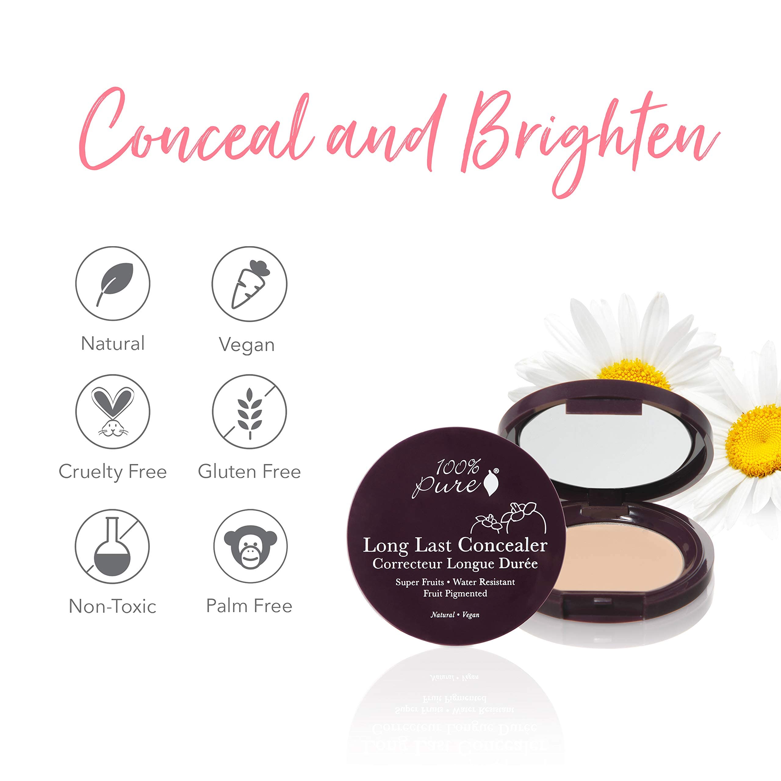 100% PURE Fruit Pigmented Long Last Compact Concealer, Alpine Rose, Full Coverage Concealer, Diminish Dark Circles (Fair with Pink Undertones) - 0.11oz - Image 7