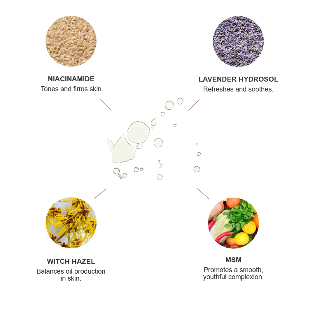 100% PURE Lavender Niacinamide Pore Minimizer Tonique Facial Purify & Tone Skincare with Witch Hazel Balancing Face Mist Helps Calm Firm & Minimize the Look of Pores & Wrinkles, Vegan - 1.7 fl oz - Image 3