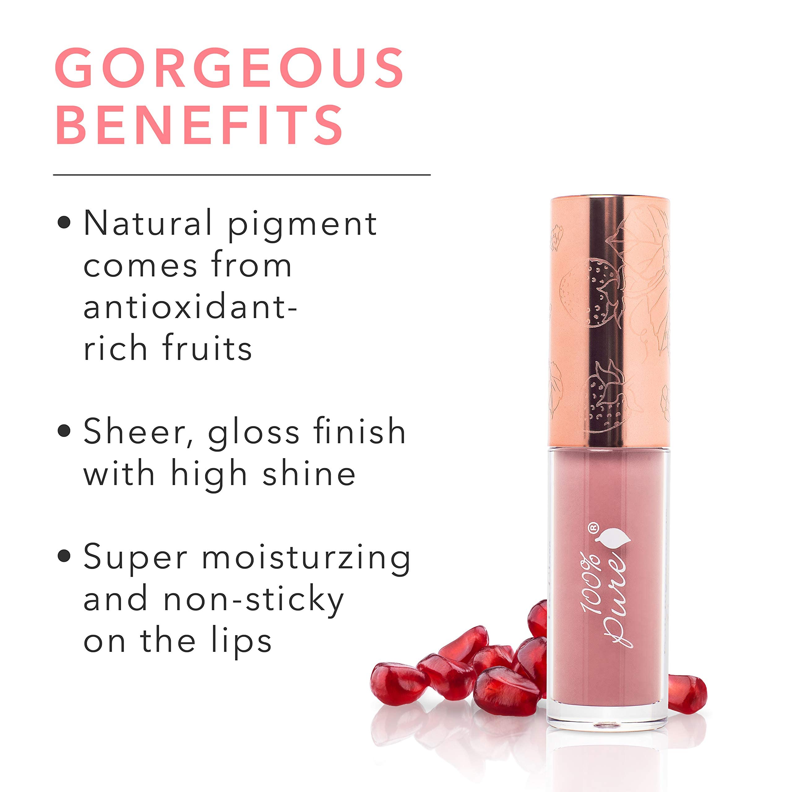 100% PURE Lip Gloss (Fruit Pigmented), Mauvely, High Shine, Moisturizing, Natural Lip Gloss, Sheer Finish, Tinted Lip Gloss w/Cocoa Butter, Vitamin E (Rosy Mauve Color) - 0.14 Fl Oz - Image 3