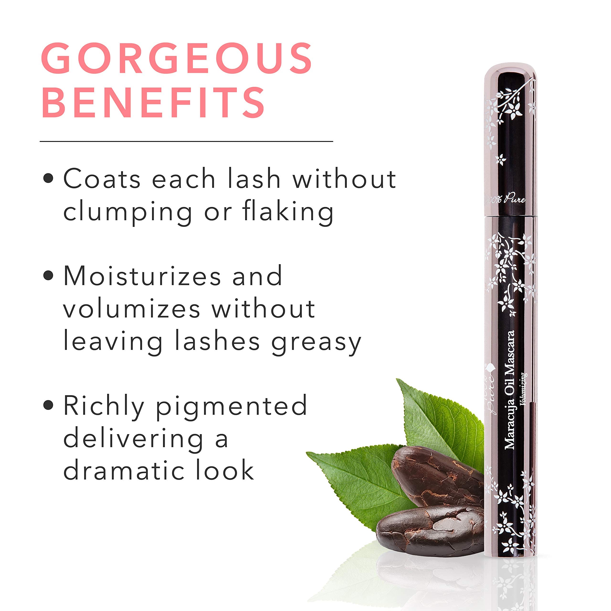 100% PURE Maracuja Oil Mascara Dramatic Intense Volume & Length Natural Fruit Pigmented Voluminous Eyelash Makeup No Clumping, Smudging or Flaking - Vegan, Blackberry Color - 0.35 oz - Image 3