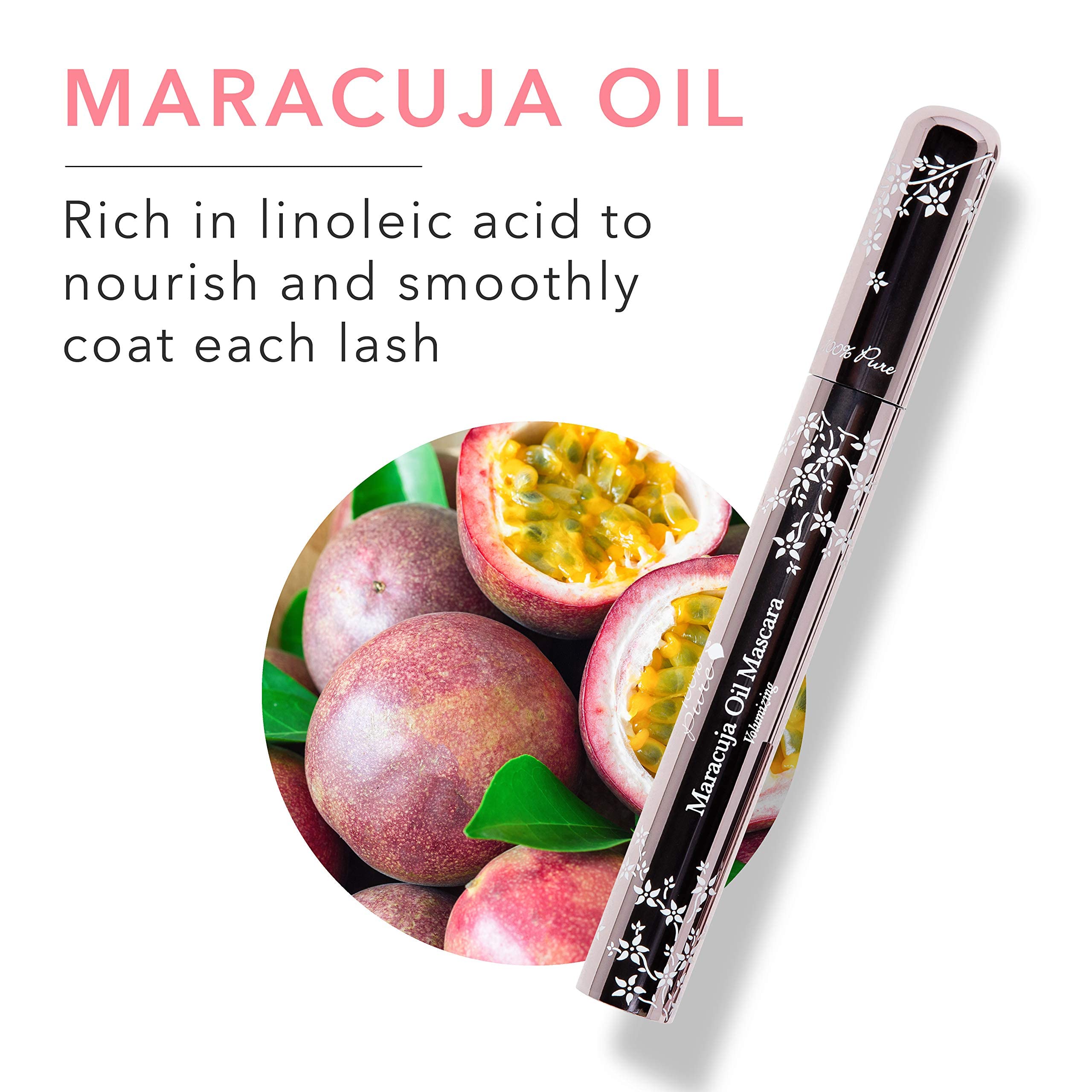 100% PURE Maracuja Oil Mascara Dramatic Intense Volume & Length Natural Fruit Pigmented Voluminous Eyelash Makeup No Clumping, Smudging or Flaking - Vegan, Blackberry Color - 0.35 oz - Image 4