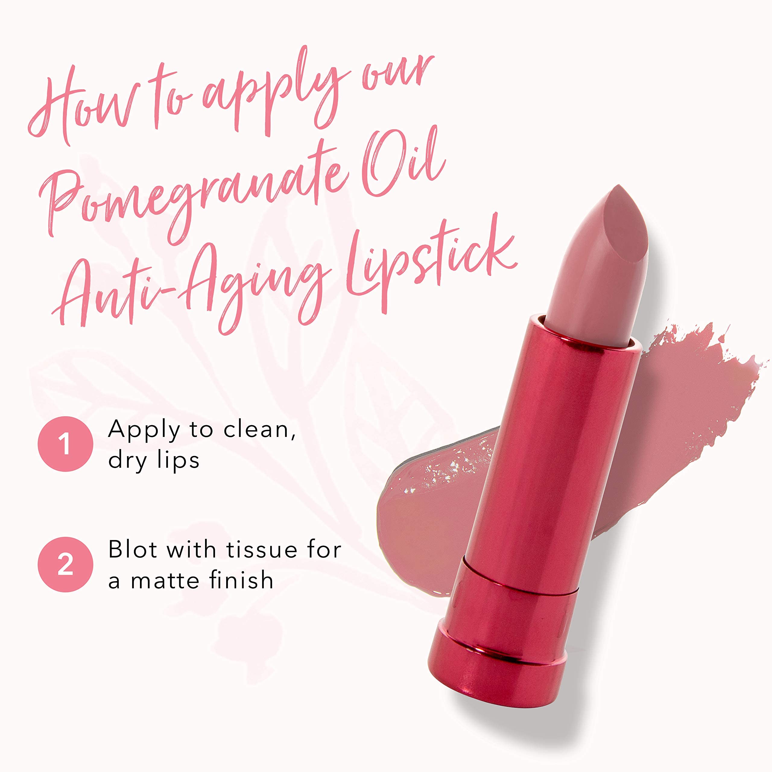 100% PURE Pomegranate Oil Anti-Aging Lipstick Long Lasting, Vibrant Makeup - Moisturizing Cocoa Butter Satin Finish - Vegan Fruit Pigmented Foxglove Color (Berry Pink Mauve) - 0.15 oz - Image 7