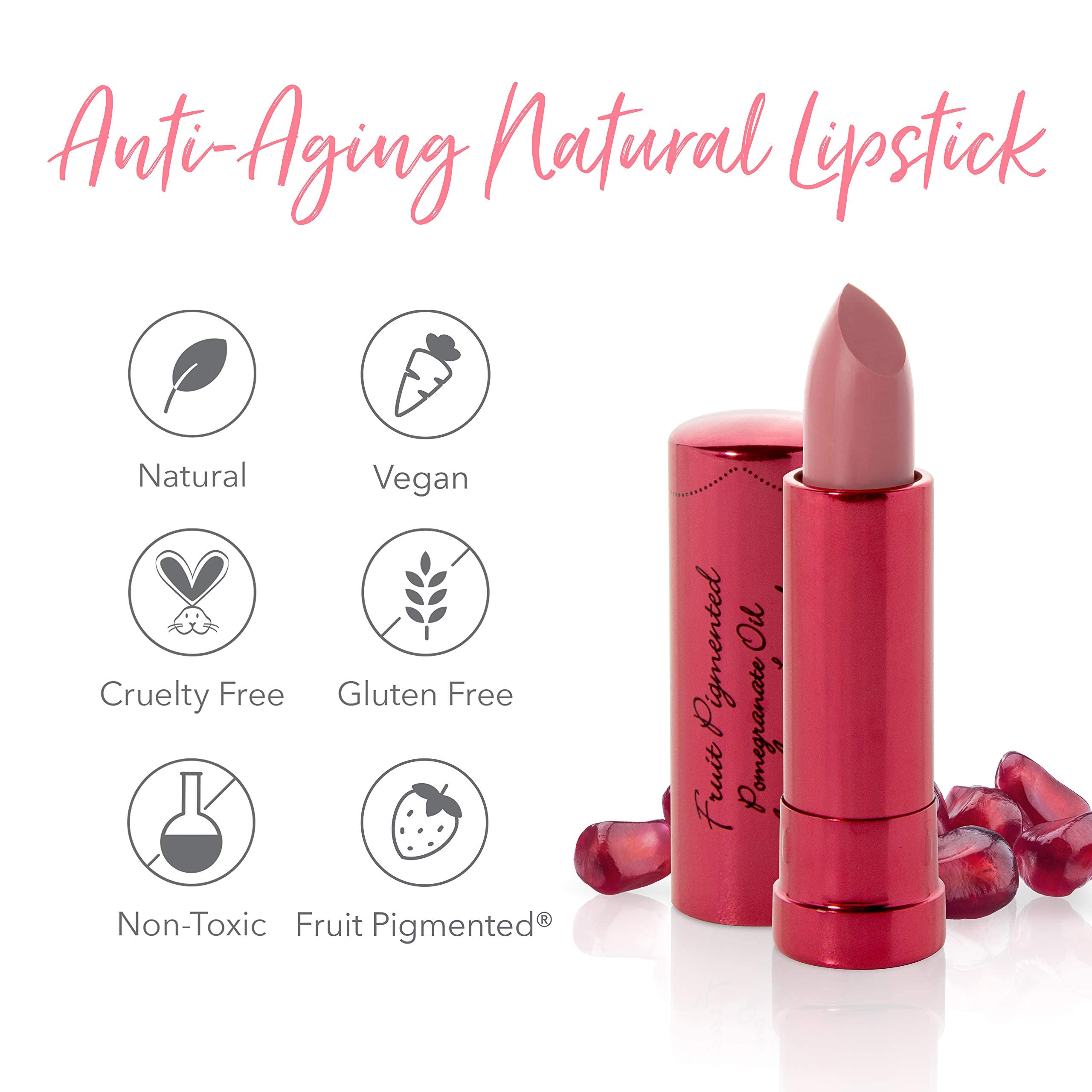 100% PURE Pomegranate Oil Anti-Aging Lipstick Long Lasting, Vibrant Makeup - Moisturizing Cocoa Butter Satin Finish - Vegan Fruit Pigmented Foxglove Color (Berry Pink Mauve) - 0.15 oz - Image 8