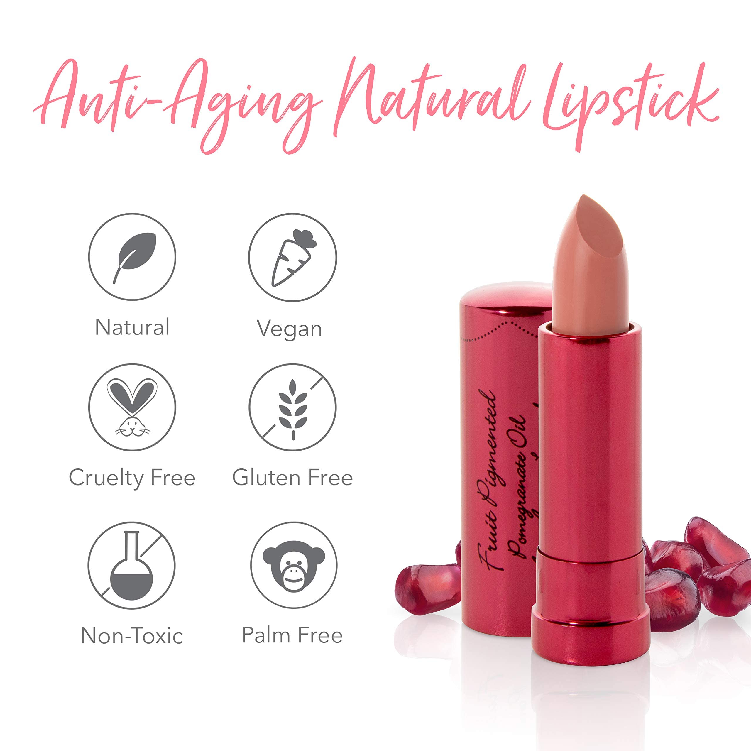 100% PURE Pomegranate Oil Anti-Aging Lipstick Long Lasting, Vibrant Makeup - Moisturizing Cocoa Butter Satin Finish - Vegan Fruit Pigmented Bee Balm Color (Warm Deep Peachy Pink) - 0.15 oz - Image 6