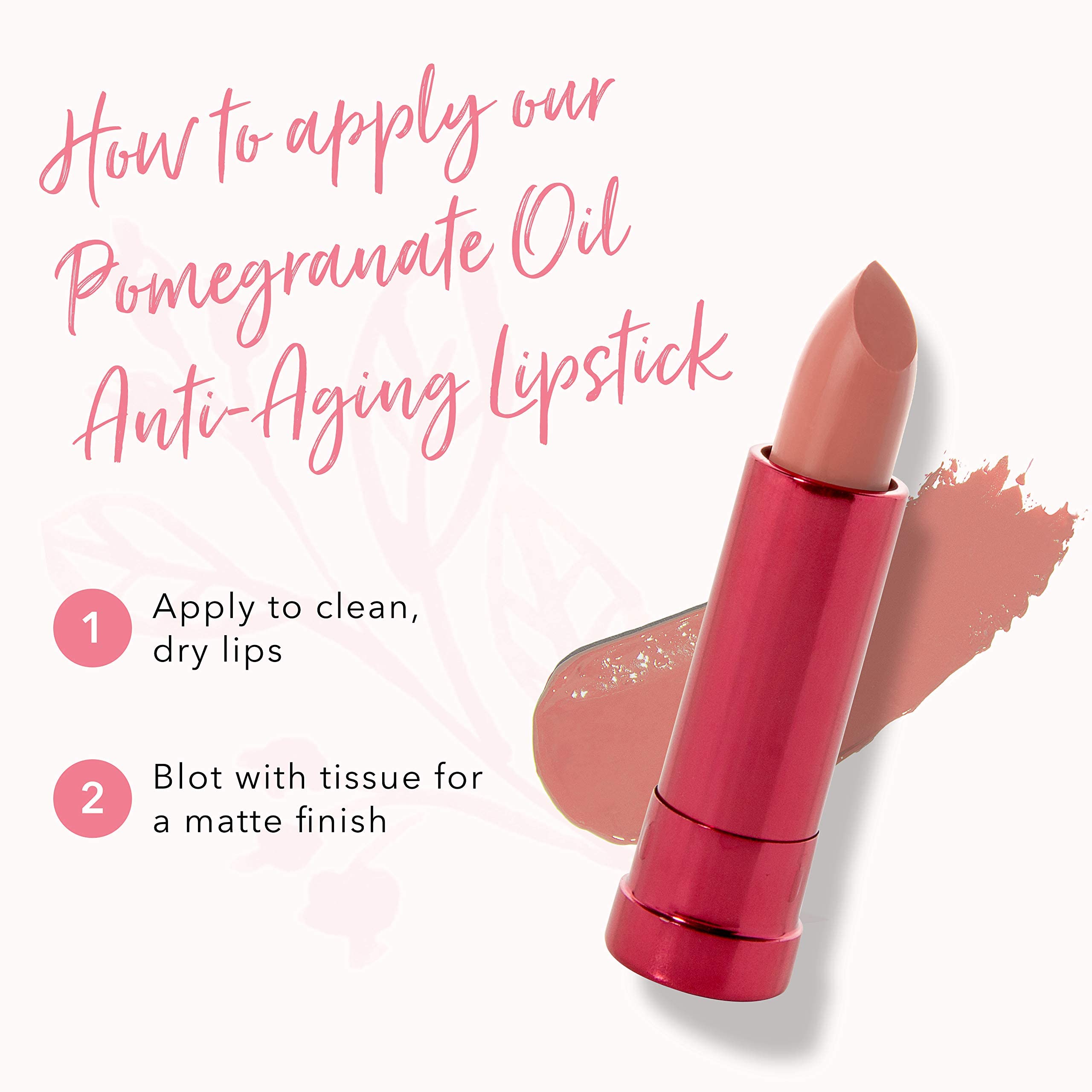 100% PURE Pomegranate Oil Anti-Aging Lipstick Long Lasting, Vibrant Makeup - Moisturizing Cocoa Butter Satin Finish - Vegan Fruit Pigmented Bee Balm Color (Warm Deep Peachy Pink) - 0.15 oz - Image 8