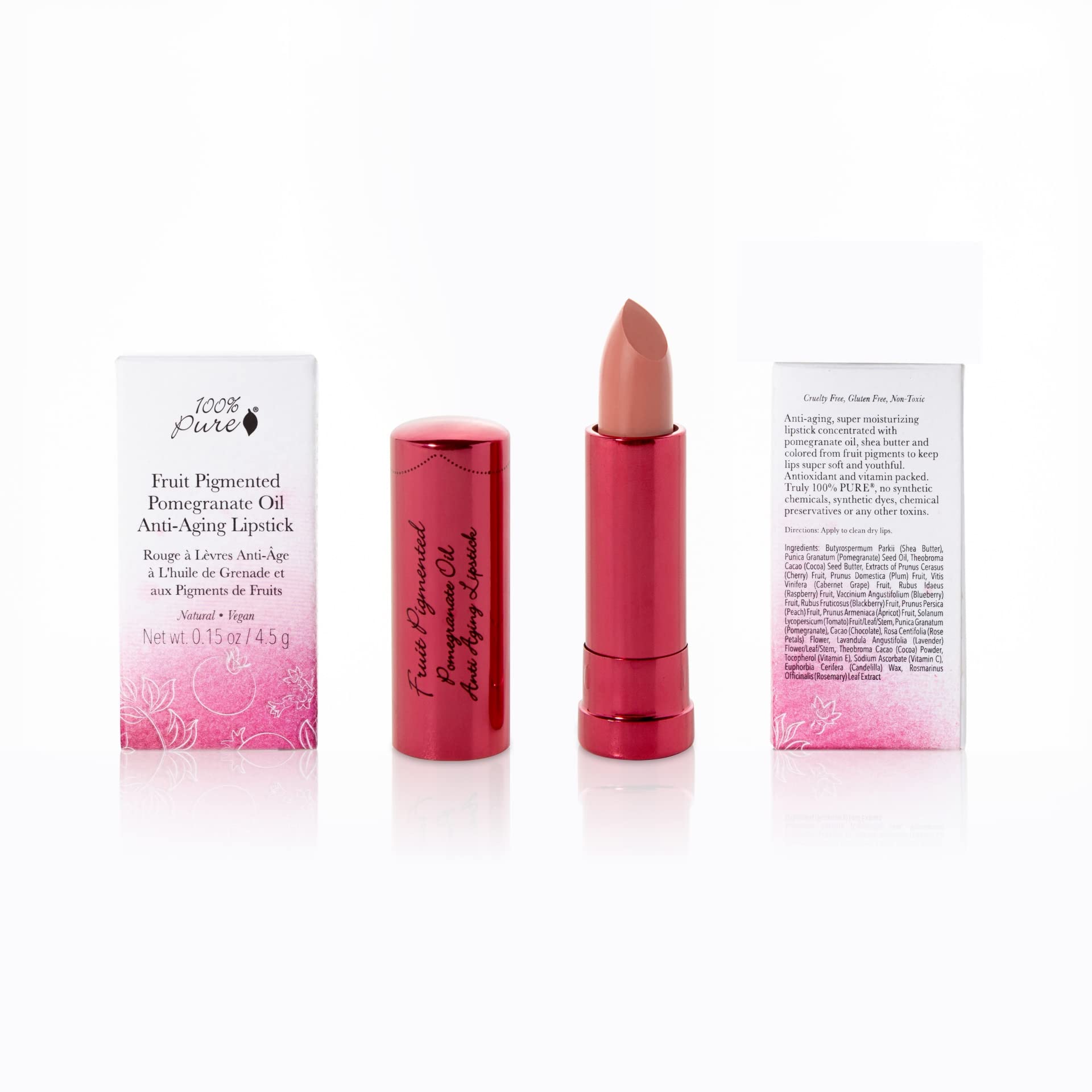 100% PURE Pomegranate Oil Anti-Aging Lipstick Long Lasting, Vibrant Makeup - Moisturizing Cocoa Butter Satin Finish - Vegan Fruit Pigmented Bee Balm Color (Warm Deep Peachy Pink) - 0.15 oz - Image 9
