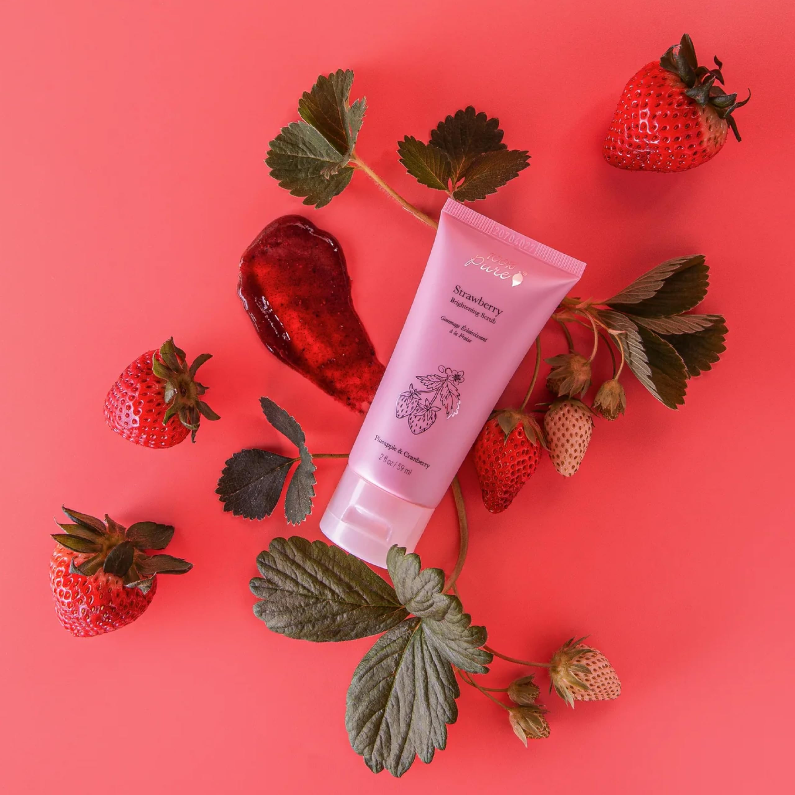 100% PURE Strawberry Brightening Facial Scrub Antioxidant-Rich for Radiant, Smooth Skin - Papaya & Pineapple Enzymes Natural Glow Exfoliator - Gentle Exfoliating Face Wash for Women & Men - 2 Fl oz - Image 6