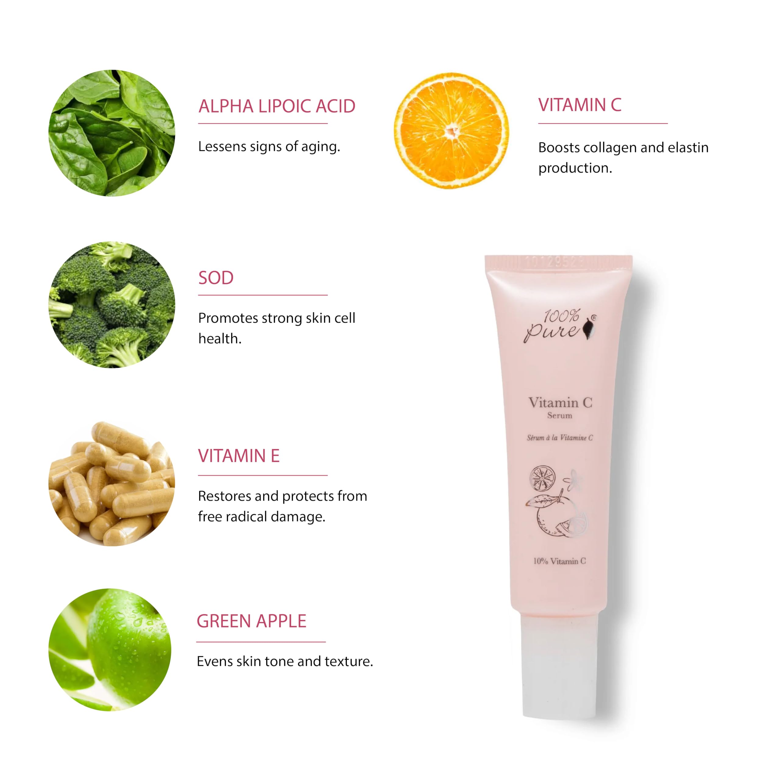 100% PURE Vitamin C Face Serum Hydrating Glow Skin Care with ALA Aloe + Vitamin E Oil - Daily Firming & Correcting Anti Aging Facial Moisturizer for Women & Men All Skin Types, Vegan - 1 Fl Oz - Image 4