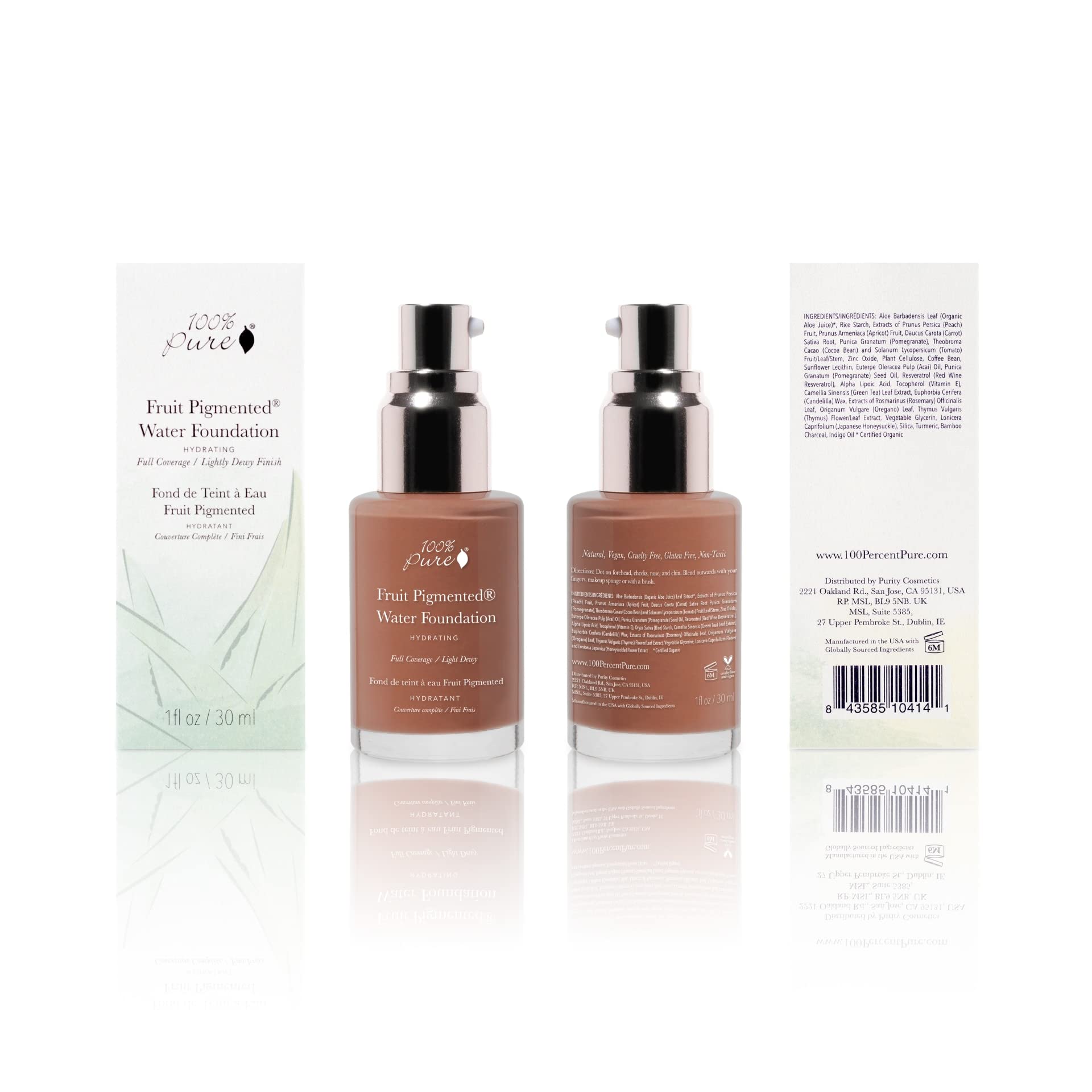 100% PURE Water Foundation Full Coverage Hydrating Makeup, Light Dewy Finish, Moisturizing Concealer Normal, Dry Skin - Fruit Pigment Color Cool 4.0 w/Reddish-Pink Undertones for Dark Skin - 1 Fl Oz - Image 8