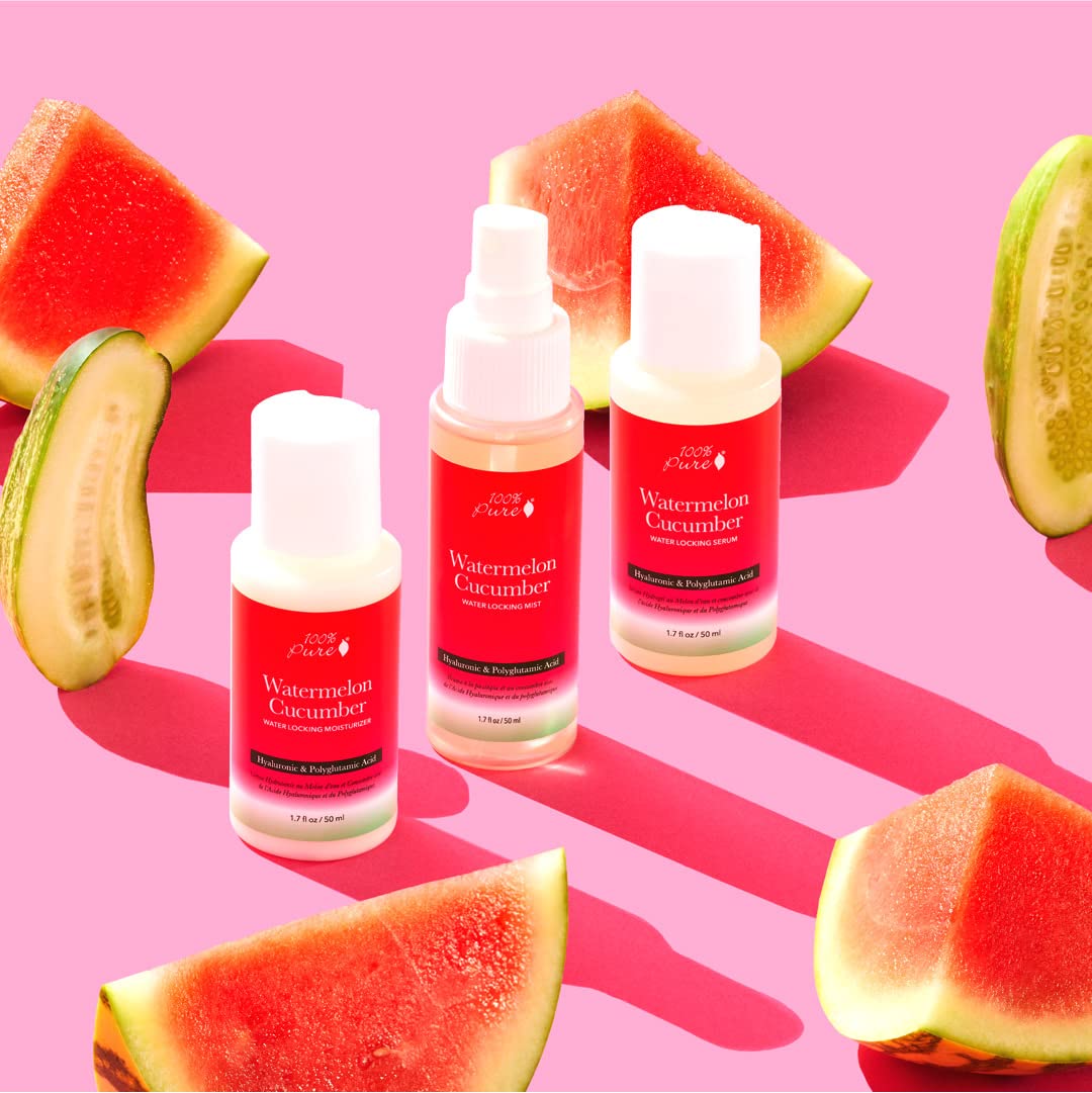 100% PURE Watermelon Cucumber Water Locking Mist for Face Hydrating Skincare - Hyaluronic Acid & Niacinamide Replenishing Plumped Up Glow - Vegan Skin Moisturizer - 1.7 fl oz - Image 6