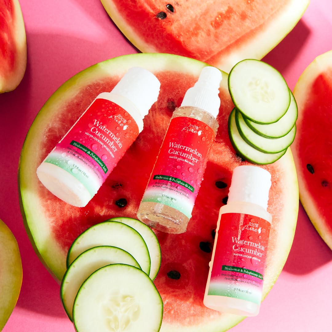 100% PURE Watermelon Cucumber Water Locking Mist for Face Hydrating Skincare - Hyaluronic Acid & Niacinamide Replenishing Plumped Up Glow - Vegan Skin Moisturizer - 1.7 fl oz - Image 8