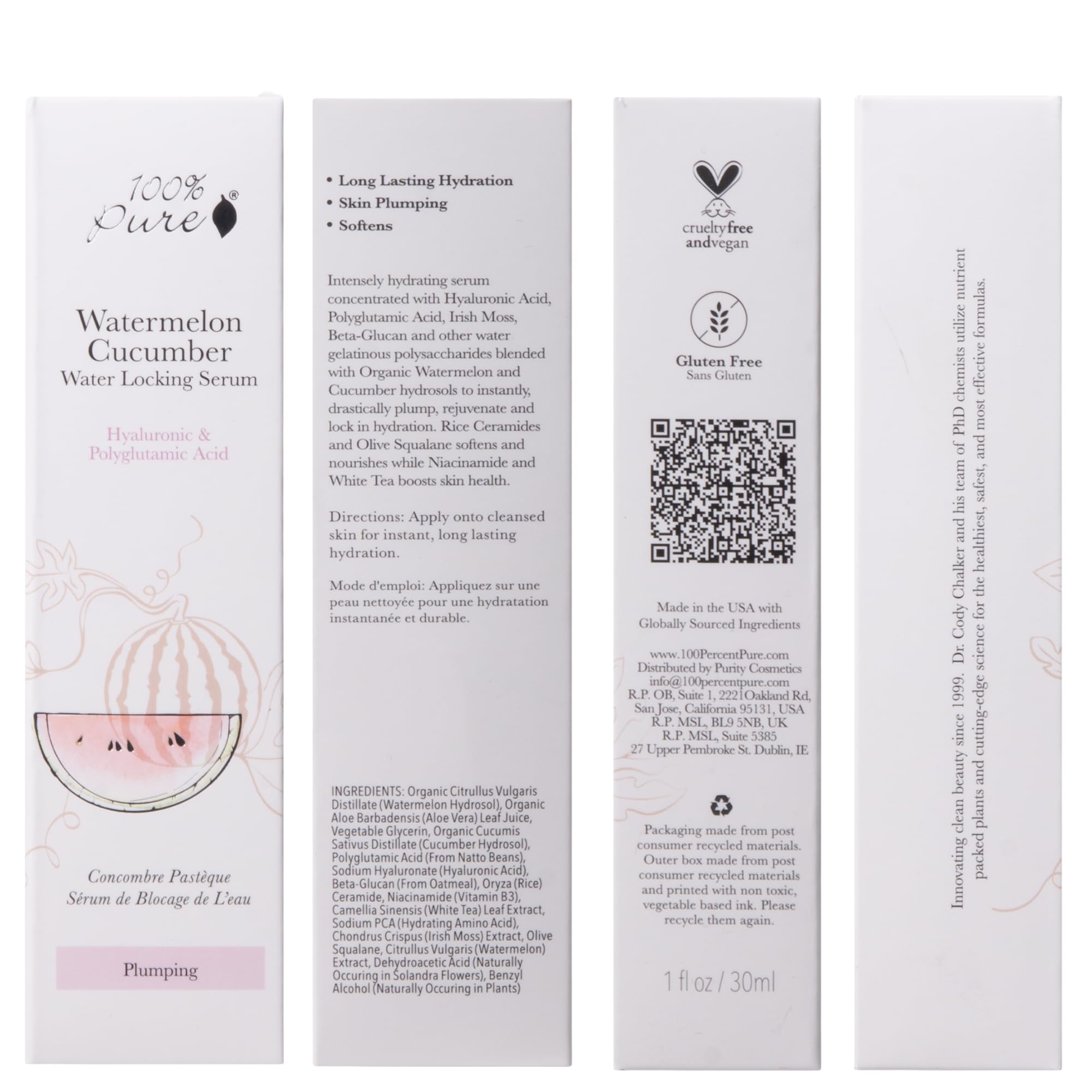 100% PURE Watermelon Cucumber Water Locking Moisturizing Serum for Face with Hyaluronic Acid to Replenish Hydrate & Plump Dry Thirsty Skin, Vegan - 1.7 fl oz - Image 9